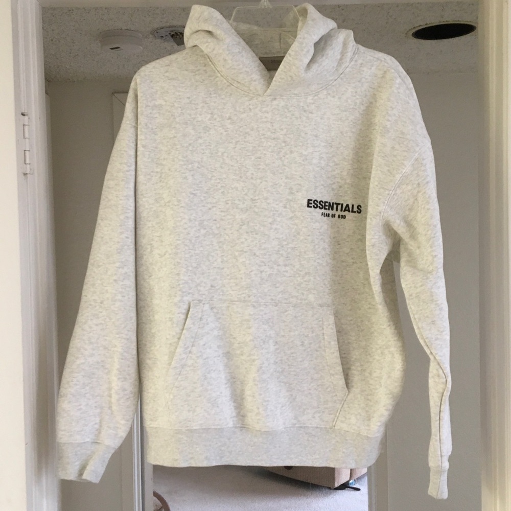 ESSENTIAL-“FEAR OF GOD”OATMEAL- GRAY LOGO HOODIE/UNISEX/NEW - Picture 2 of 9